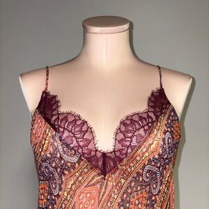 Victoria's Secret Paisley Hi-Lo Slip Dress in Plum and Orange